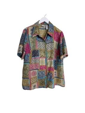 Vintage Emma James Patchwork Print Short Sleeve Blouse